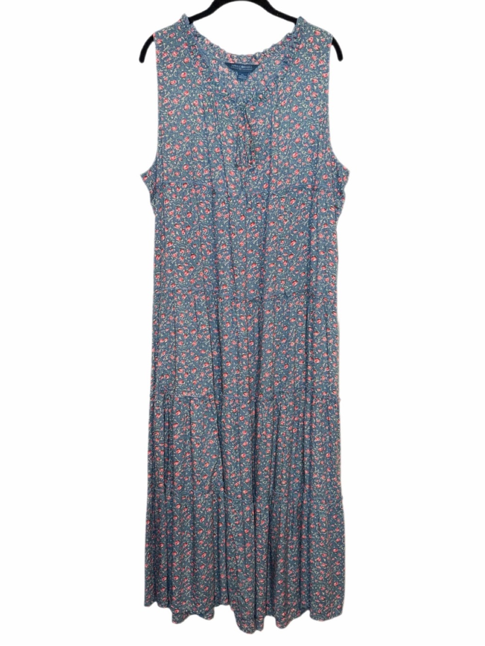 April Cornell LN Long Blue and pink floral maxi dress, sleeveless tiered XL - Picture 2 of 12
